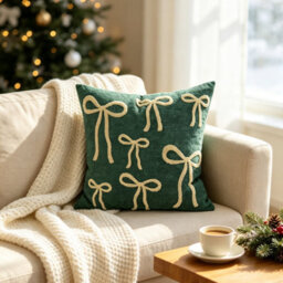 Amorly Green White Bow Embroidered Throw Pillow Cover 45X45Cm Christmas Decor Cushion Case Without Insert - thumbnail 1