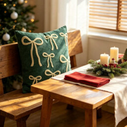 Amorly Green White Bow Embroidered Throw Pillow Cover 45X45Cm Christmas Decor Cushion Case Without Insert - thumbnail 6