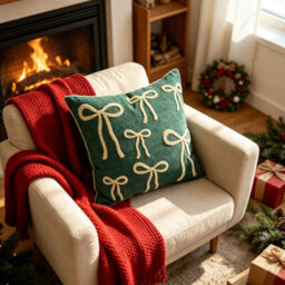 Amorly Green White Bow Embroidered Throw Pillow Cover 45X45Cm Christmas Decor Cushion Case Without Insert - thumbnail 4