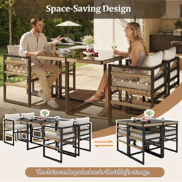 Fenchilin Garden Dining Set Patio Glass Table And 4 Hand-Woven Armchairs Space-Saving Set - thumbnail 5