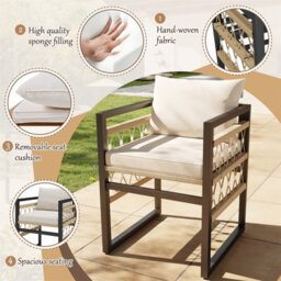 Fenchilin Garden Dining Set Patio Glass Table And 4 Hand-Woven Armchairs Space-Saving Set - thumbnail 7