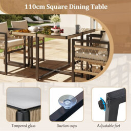 Fenchilin Garden Dining Set Patio Glass Table And 4 Hand-Woven Armchairs Space-Saving Set - thumbnail 6