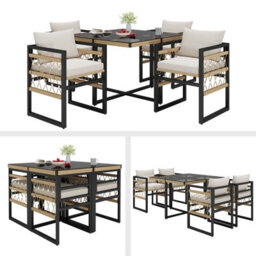 Fenchilin Garden Dining Set Patio Glass Table And 4 Hand-Woven Armchairs Space-Saving Set - thumbnail 9