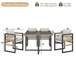 Fenchilin Garden Dining Set Patio Glass Table And 4 Hand-Woven Armchairs Space-Saving Set - thumbnail 8