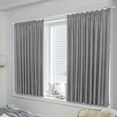 Oxford Homeware Light Grey 230 Gsm Blackout Curtain Thermal Insulated Pencil Pleat For Window Curtain Pair (W)168Cm X (L)137Cm - image 1