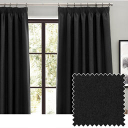 furn. Furn Dawn Textured Blackout Pencil Pleat Curtain Pair Black (W)229Cm X (D)137Cm - thumbnail 1