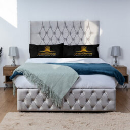 UKBEDFURNITURE Monaco Silver Plush  Divan Bed Base With 26 Inch Headboard - No Storage - thumbnail 1