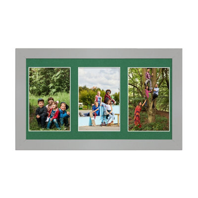 AK Frames 40X20Cm Silver Modern Multi Photo Frame With Emerald Mount - Holds 3 Apertures (3X) 6X4 Photos - image 1
