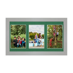 AK Frames 40X20Cm Silver Modern Multi Photo Frame With Emerald Mount - Holds 3 Apertures (3X) 6X4 Photos