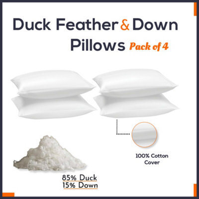CHILIMILII Duck Feather & Down Pillows Extra Filled Hotel Quality Anti-Allergenic 100% Cotton Cover Deep Sleep Pillows Pack Of 4