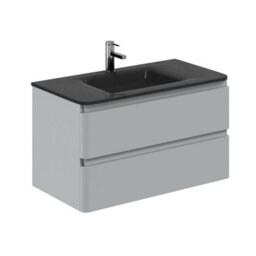 Plum&clay Marvel Gloss Light Grey Wall Hung Bathroom Vanity Unit With Grey Glass Basin (W)900mm