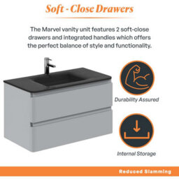 Plum&clay Marvel Gloss Light Grey Wall Hung Bathroom Vanity Unit With Grey Glass Basin (W)900mm - thumbnail 4