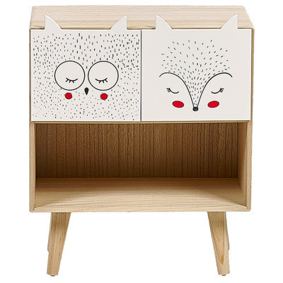 Wyld And Coco Light Brown 2-Drawer Animal Theme Nightstand - Small Bedside Table With Bun Feet - image 1