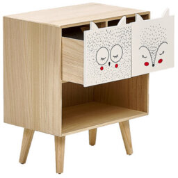 Wyld And Coco Light Brown 2-Drawer Animal Theme Nightstand - Small Bedside Table With Bun Feet - thumbnail 5