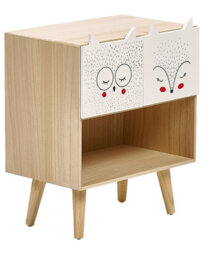 Wyld And Coco Light Brown 2-Drawer Animal Theme Nightstand - Small Bedside Table With Bun Feet - thumbnail 3