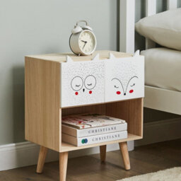 Wyld And Coco Light Brown 2-Drawer Animal Theme Nightstand - Small Bedside Table With Bun Feet - thumbnail 2