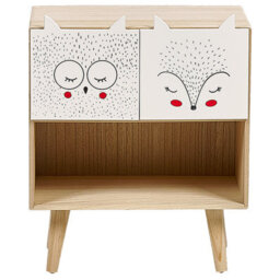 Wyld And Coco Light Brown 2-Drawer Animal Theme Nightstand - Small Bedside Table With Bun Feet - thumbnail 1