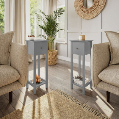Urbn-Living Urbnliving 70Cm Height 2 Pcs Slim Bedside Nightstand Grey Table 1 Storage Drawer Bedroom Furniture Sofa Side Unit - image 1