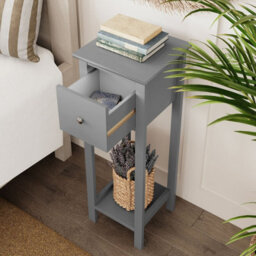 Urbn-Living Urbnliving 70Cm Height 2 Pcs Slim Bedside Nightstand Grey Table 1 Storage Drawer Bedroom Furniture Sofa Side Unit - thumbnail 4