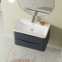 Balterley Dunwood Wall Hung 2 Drawer Bathroom Vanity Unit & Polymarble Basin, Dark Grey, 755mm - thumbnail 3