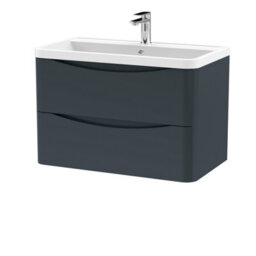Balterley Dunwood Wall Hung 2 Drawer Bathroom Vanity Unit & Polymarble Basin, Dark Grey, 755mm - thumbnail 1