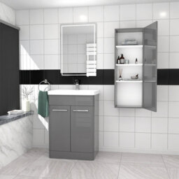 Nes Home 600mm Freestanding Grey Basin Vanity & 350mm Wall Hung Tall Cabinet Set - thumbnail 5