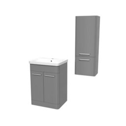 Nes Home 600mm Freestanding Grey Basin Vanity & 350mm Wall Hung Tall Cabinet Set - thumbnail 6