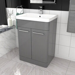 Nes Home 600mm Freestanding Grey Basin Vanity & 350mm Wall Hung Tall Cabinet Set - thumbnail 3
