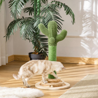 Pawhut Cactus Cat Tree, 60Cm Sisal Scratching Post For Indoor Cats, Green - image 1