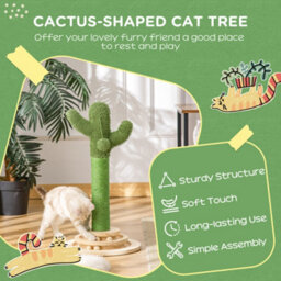 Pawhut Cactus Cat Tree, 60Cm Sisal Scratching Post For Indoor Cats, Green - thumbnail 4