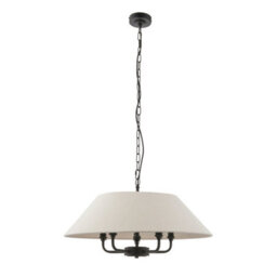 Luminosa Lighting Luminosa Lille Multi Arm Pendant Ceiling Light Matt Black & Natural Faux Linen 5X B22 - thumbnail 7