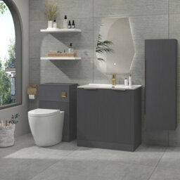 Royal Bathrooms Evora 800mm Graphite Grey Fluted Floor Standing Bathroom Vanity Unit 2 Door Cabinet With Ceramic Basin & Brushed Brass Handles - thumbnail 2