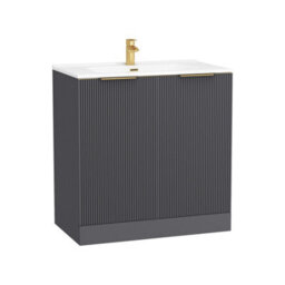 Royal Bathrooms Evora 800mm Graphite Grey Fluted Floor Standing Bathroom Vanity Unit 2 Door Cabinet With Ceramic Basin & Brushed Brass Handles - thumbnail 5