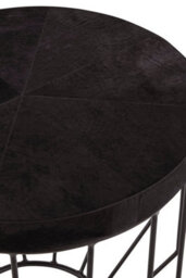 Orsina Black Leather Top Round Side Table, Hair On Hide Leather With Iron Wire Frame, Boutique Style Accent Table - thumbnail 4