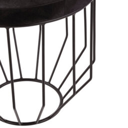 Orsina Black Leather Top Round Side Table, Hair On Hide Leather With Iron Wire Frame, Boutique Style Accent Table - thumbnail 5