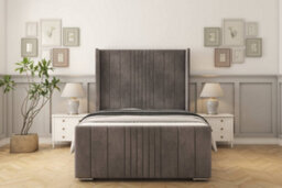 "Sloomy Hargrave Slate Naples Bed Frame With Mattress With 50""  Upholstered Wingback Headboard 3' Single"