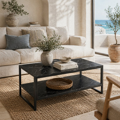 Wyld Haus Minaba 2-Tier Marble-Effect Coffee Table Black - L106 X D50 X H45Cm - image 1