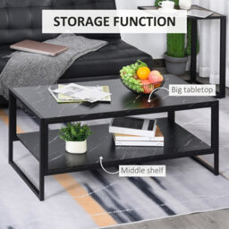 Wyld Haus Minaba 2-Tier Marble-Effect Coffee Table Black - L106 X D50 X H45Cm - thumbnail 4