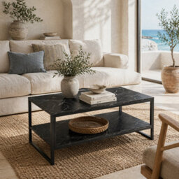 Wyld Haus Minaba 2-Tier Marble-Effect Coffee Table Black - L106 X D50 X H45Cm - thumbnail 1