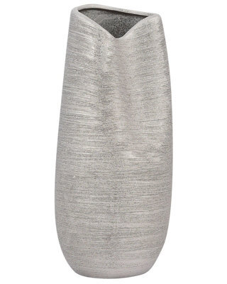 Beliani Glam Silver Stoneware Table Vase 32 Cm - Sculptural Water-Free Decorative Vase - image 1