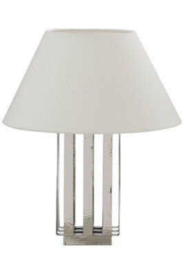 Orsina Brendan Textured Stainless Steel Table Lamp, White Fabric Empire Shade, Hammered Silver Finish Lighting - image 1