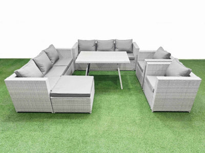 Fimous 9 Seater Garden Furniture Set Pe Ratten Garden Sofa Set With Rectangular Dining Table Big Stool Light Grey - image 1