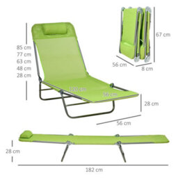 Outsunny 2 Pieces Sun Loungers Foldable Reclining Chair With Headrest Green - thumbnail 3
