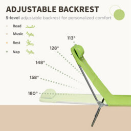 Outsunny 2 Pieces Sun Loungers Foldable Reclining Chair With Headrest Green - thumbnail 4