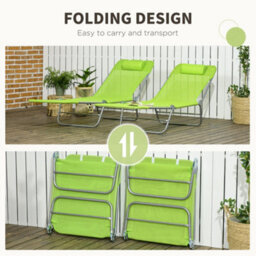 Outsunny 2 Pieces Sun Loungers Foldable Reclining Chair With Headrest Green - thumbnail 5