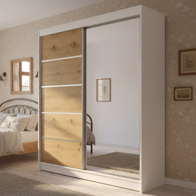 Sliding Door Wardrobe Camino 3 With Mirror White Artisan Oak - image 1