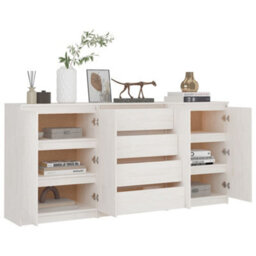 Walplus Side Cabinets 3 Pcs White Solid Pinewood - thumbnail 3