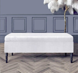 Paris Plain 150Cm Ottoman Storage Bench - Plush Velvet Shoe Bench - White Upholstery Footstool With Storage