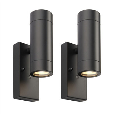 First Choice Lighting Set Of 2 Blaze - Black Outdoor Up Down Photocell Sensor Wall Lights