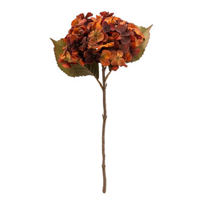 Burnt Orange Hydrangea Single Stem Artificial Flower (H) 470mm - image 1